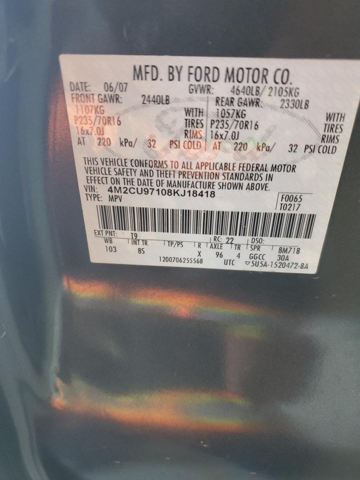 2008 Mercury Mariner Premier VIN: 4M2CU97108KJ18418 Lot: 89455755