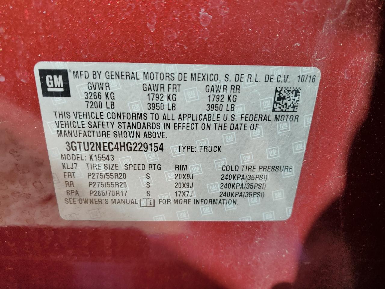 2017 GMC Sierra K1500 Slt VIN: 3GTU2NEC4HG229154 Lot: 90077755