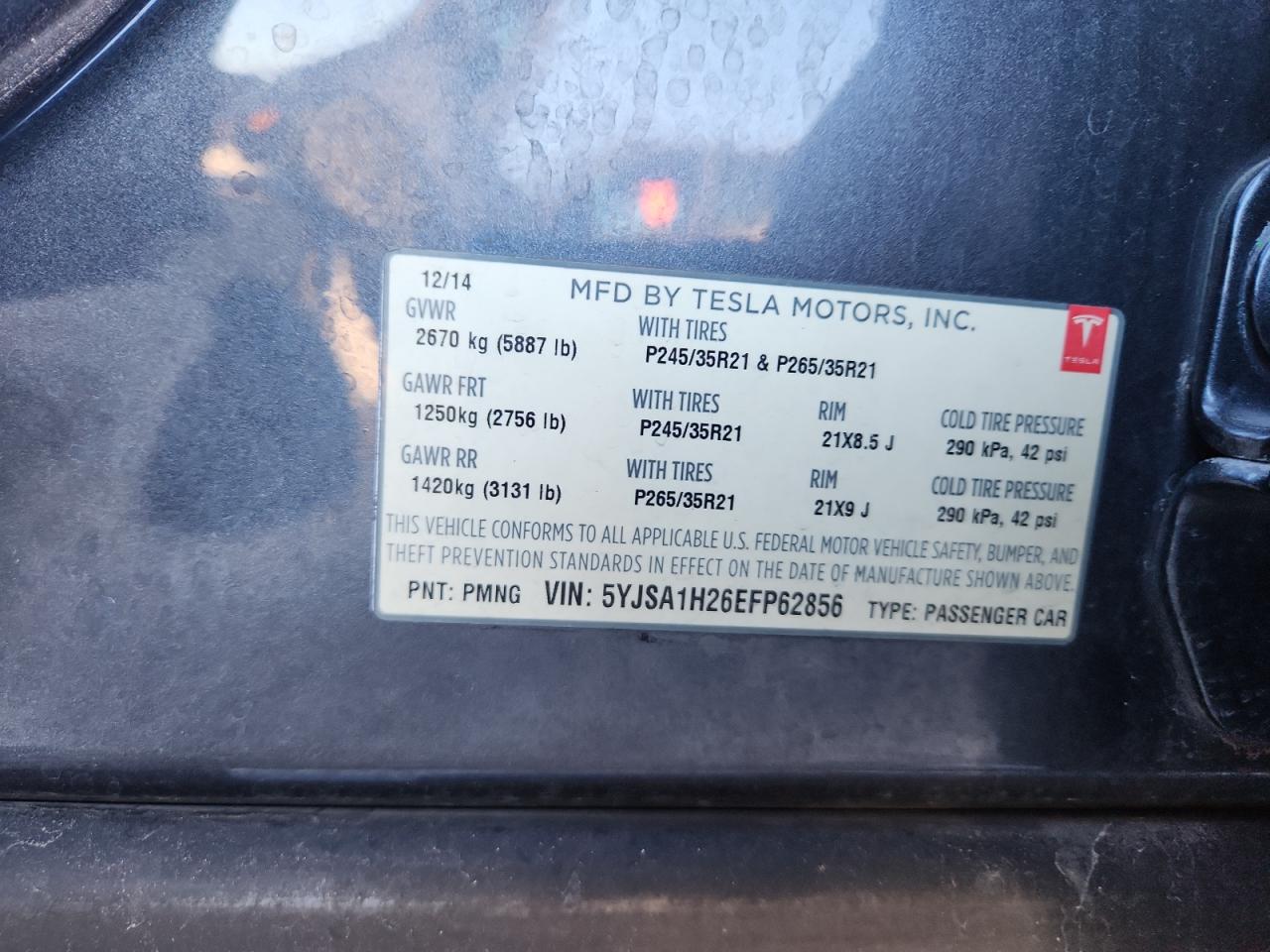 2014 Tesla Model S VIN: 5YJSA1H26EFP62856 Lot: 90639915