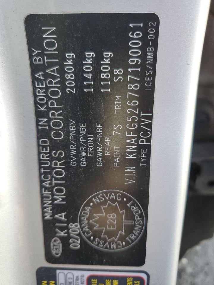 2008 Kia Rondo Lx VIN: KNAFG526787190061 Lot: 90371065