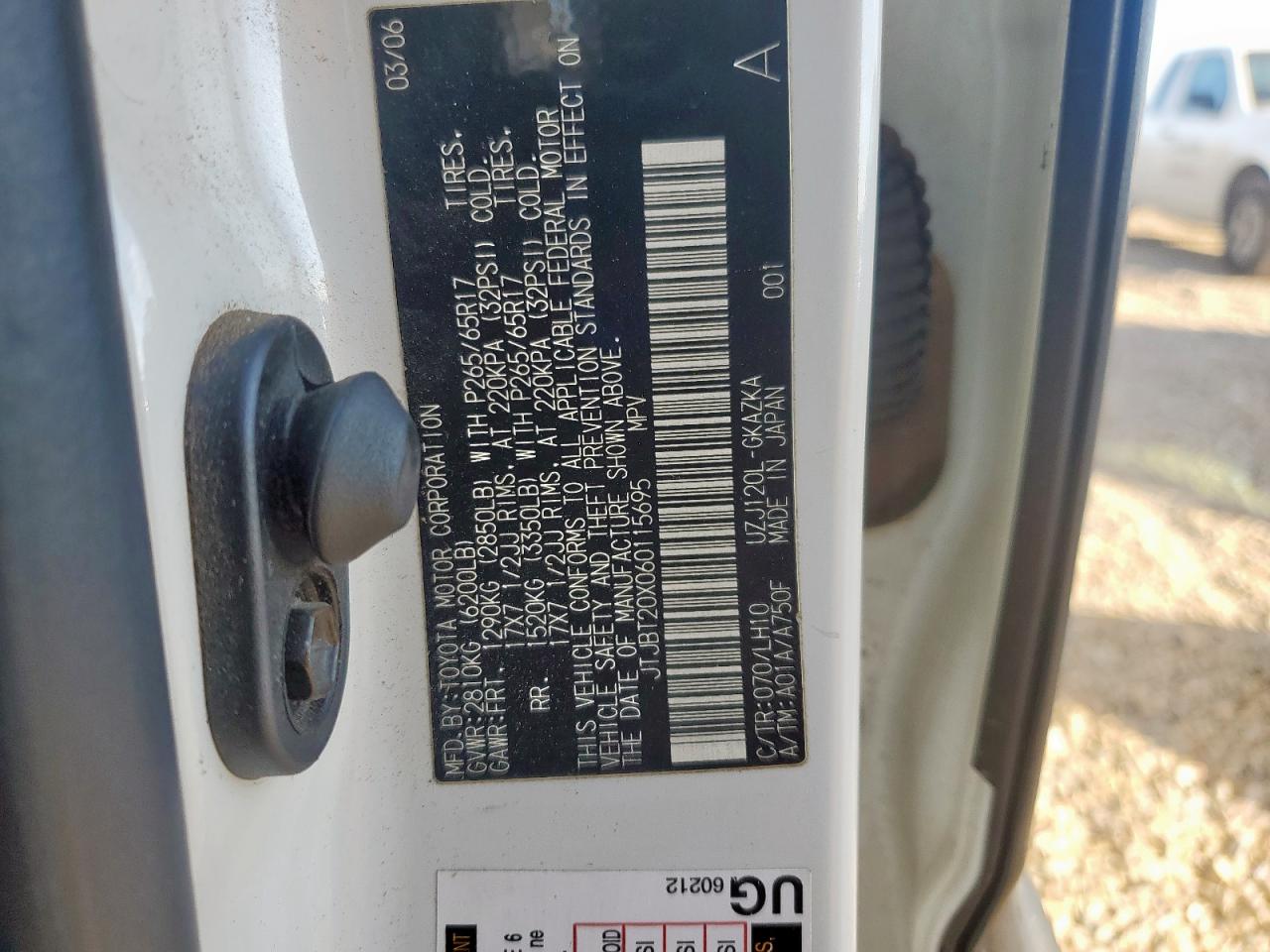 2006 Lexus Gx 470 VIN: JTJBT20X060115695 Lot: 90540395