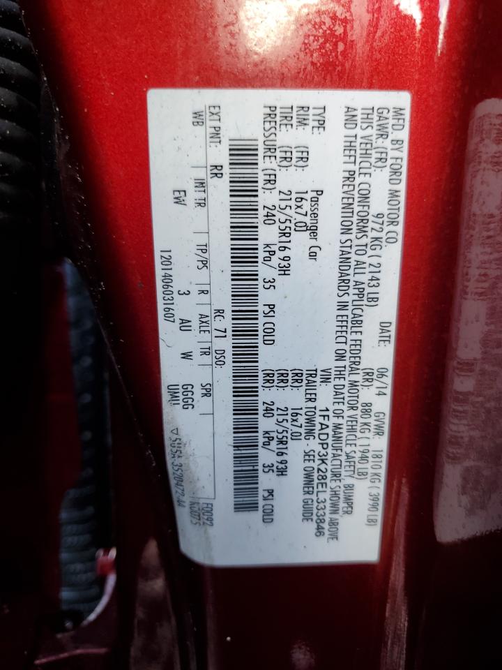 2014 Ford Focus Se VIN: 1FADP3K28EL333846 Lot: 84426065