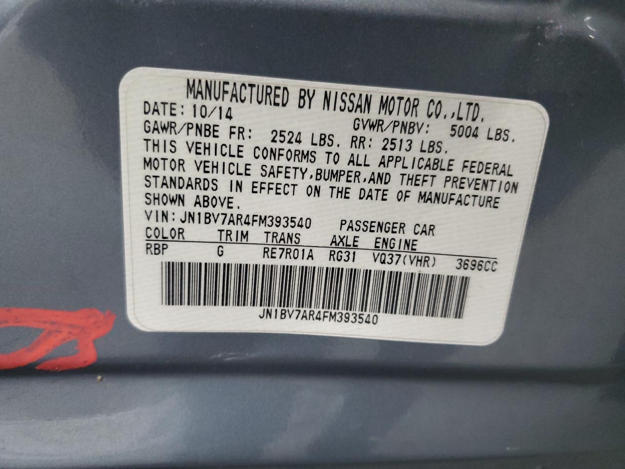 2015 Infiniti Q50 Base VIN: JN1BV7AR4FM393540 Lot: 87207255
