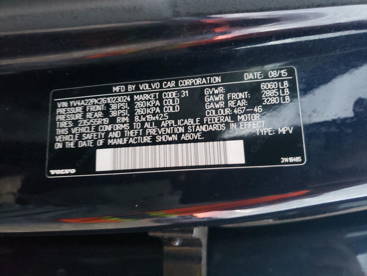 2016 Volvo Xc90 T6 VIN: YV4A22PK2G1023024 Lot: 85784725