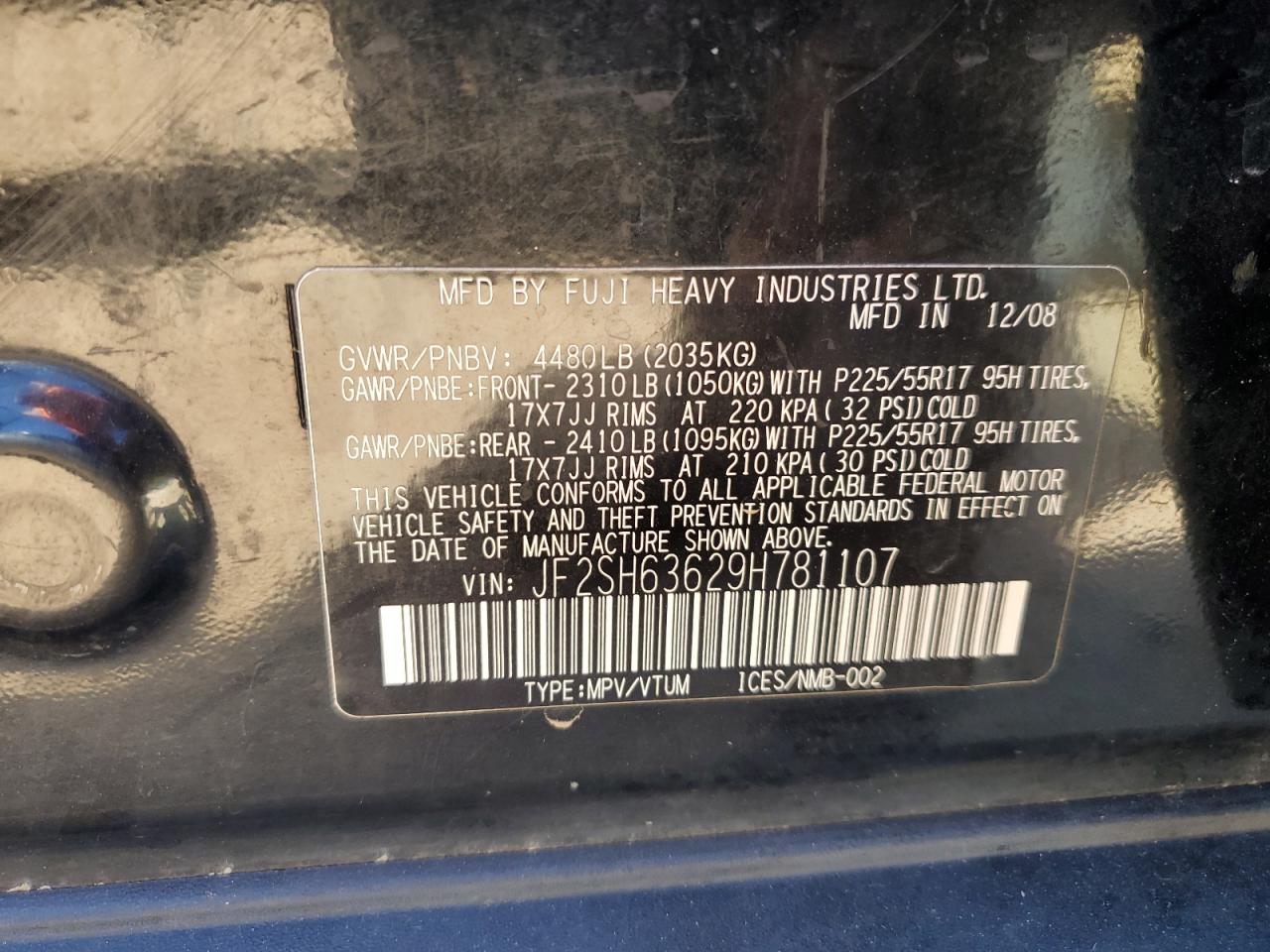 2009 Subaru Forester 2.5X Premium VIN: JF2SH63629H781107 Lot: 86444185