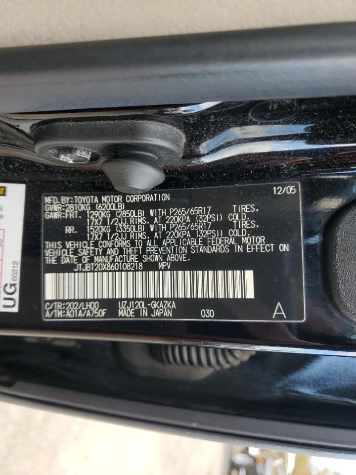 2006 Lexus Gx 470 VIN: JTJBT20X860108218 Lot: 89796165