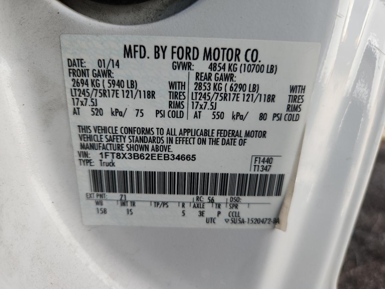 2014 Ford F350 Super Duty VIN: 1FT8X3B62EEB34665 Lot: 85133935