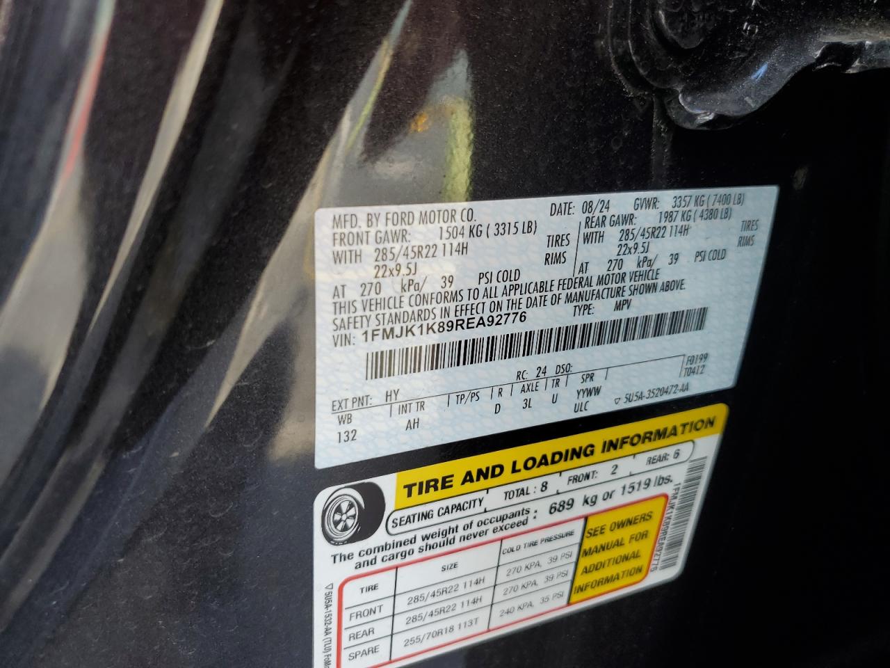 2024 Ford Expedition Max Limited VIN: 1FMJK1K89REA92776 Lot: 84533945