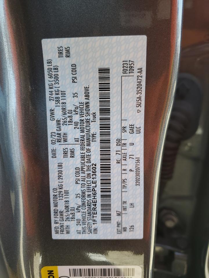 2023 Ford Ranger Xl VIN: 1FTER4EH6PLE13602 Lot: 89703255