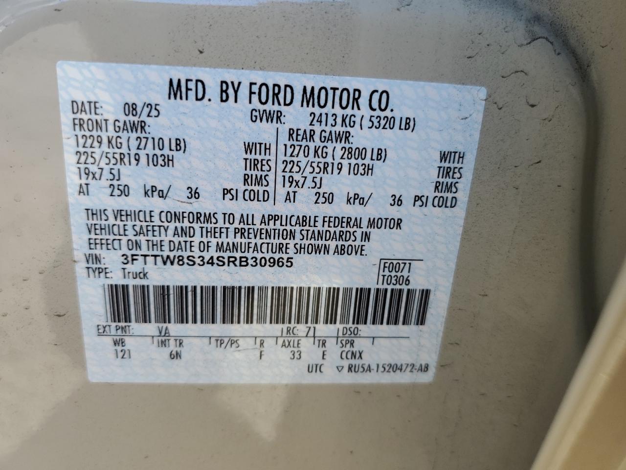 2025 Ford Maverick Lariat VIN: 3FTTW8S34SRB30965 Lot: 87126875