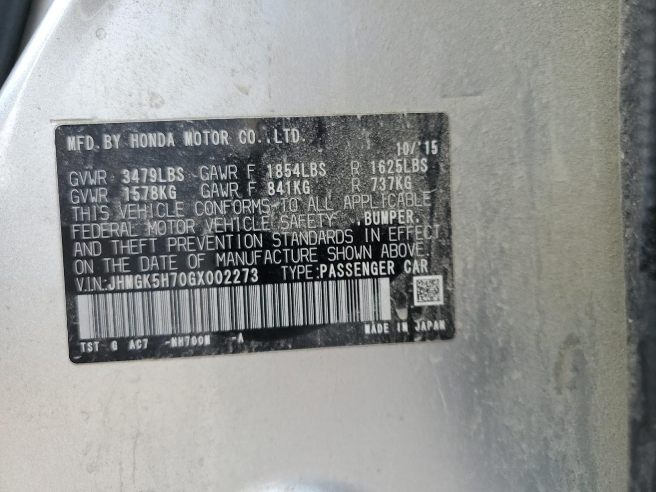 2016 Honda Fit Ex VIN: JHMGK5H70GX002273 Lot: 90570875