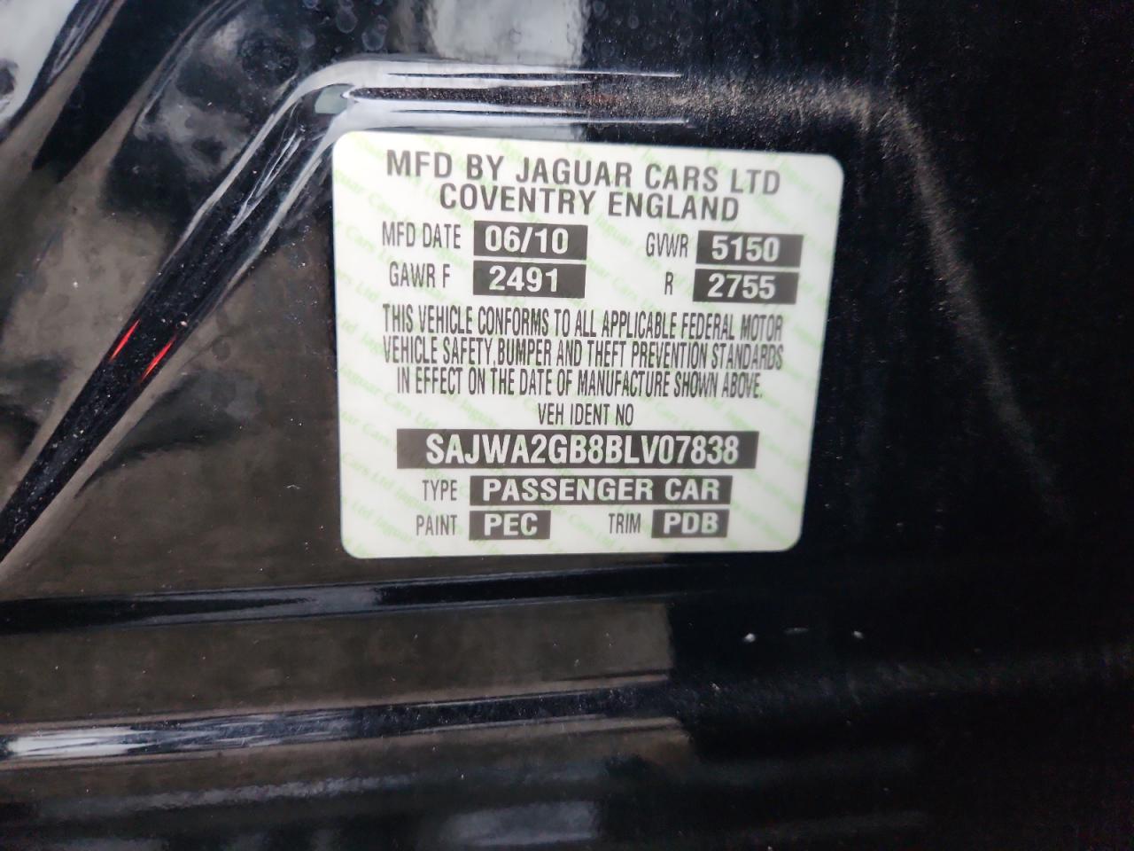 2011 Jaguar Xjl VIN: SAJWA2GB8BLV07838 Lot: 85756975