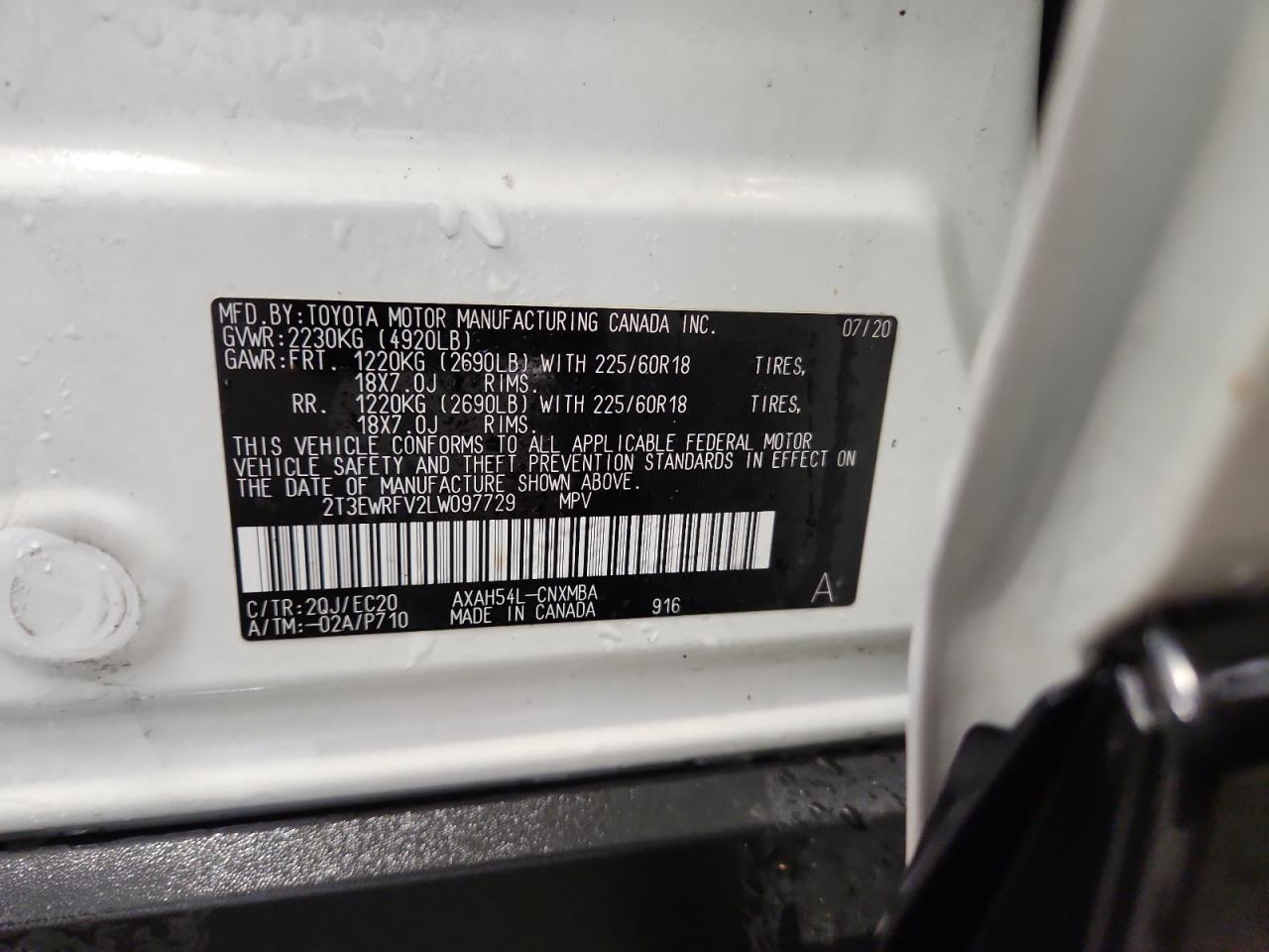 2020 Toyota Rav4 Xse VIN: 2T3EWRFV2LW097729 Lot: 85644005