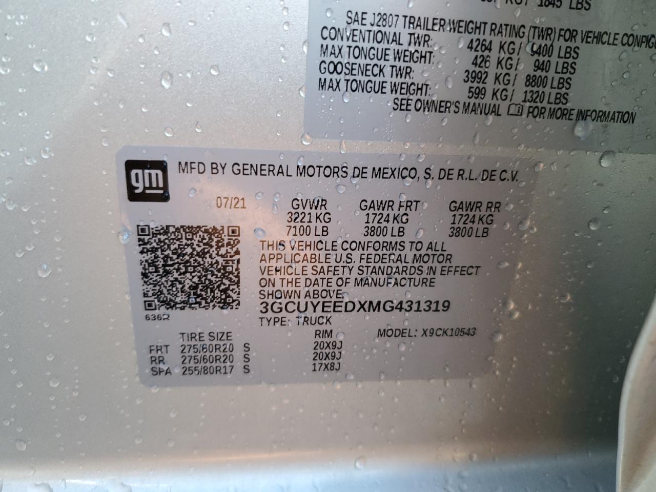 2021 Chevrolet Silverado K1500 Rst VIN: 3GCUYEEDXMG431319 Lot: 84643385