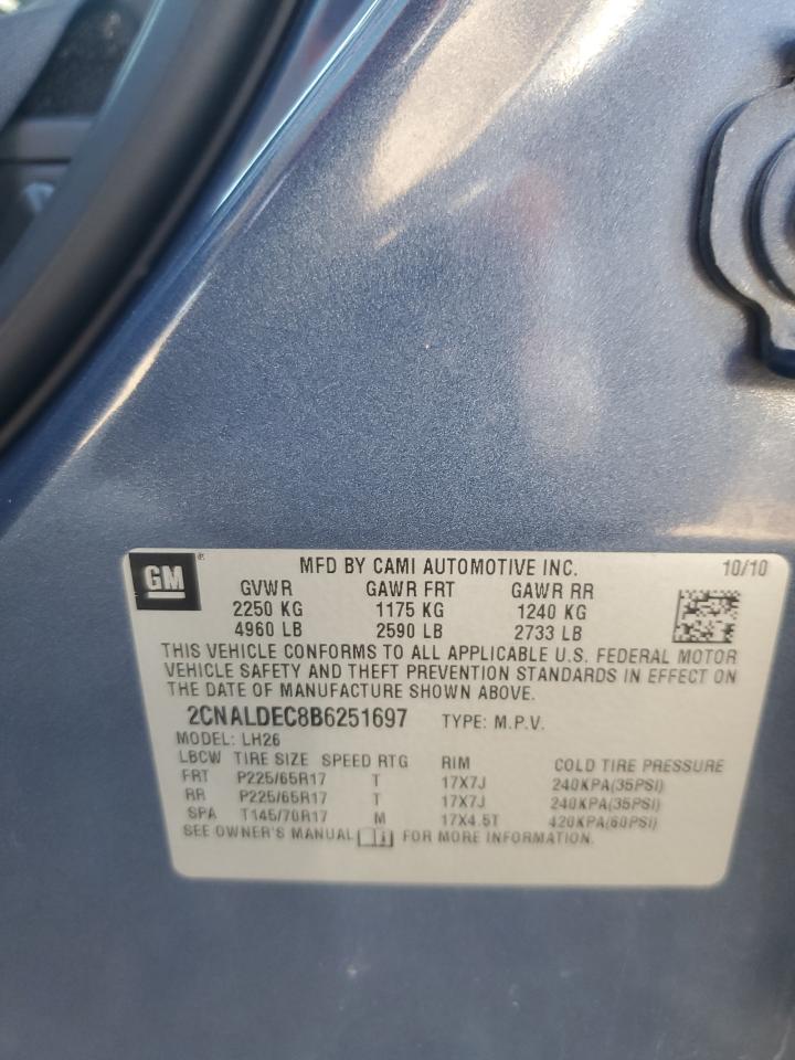 2011 Chevrolet Equinox Lt VIN: 2CNALDEC8B6251697 Lot: 82283405