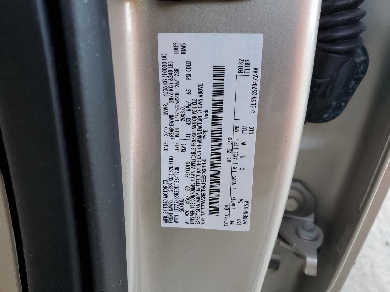 2018 Ford F250 Super Duty VIN: 1FT7W2BT6JEB16114 Lot: 86637005