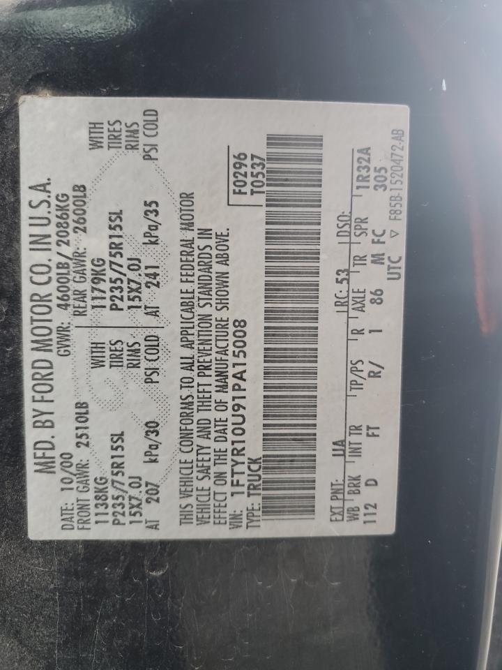 2001 Ford Ranger VIN: 1FTYR10U91PA15008 Lot: 90578145