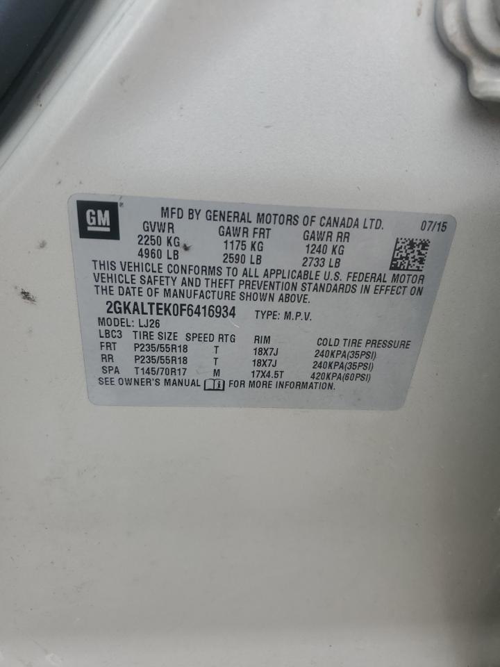 2015 GMC Terrain Slt VIN: 2GKALTEK0F6416934 Lot: 85371385