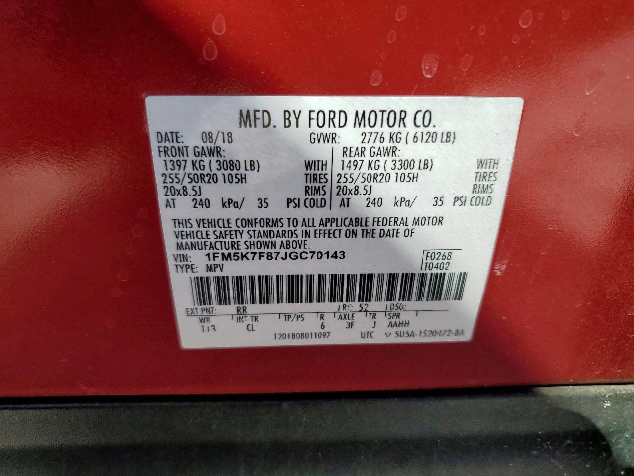 2018 Ford Explorer Limited VIN: 1FM5K7F87JGC70143 Lot: 85484945