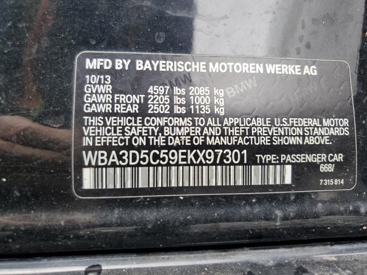 2014 BMW 328 D xDrive VIN: WBA3D5C59EKX97301 Lot: 85705915