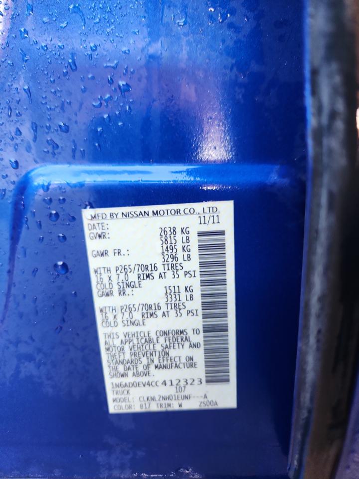 2012 Nissan Frontier S VIN: 1N6AD0EV4CC412323 Lot: 82128785