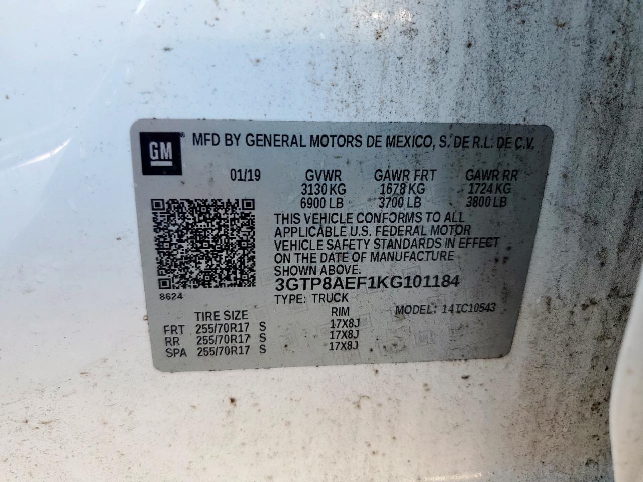 2019 GMC Sierra C1500 VIN: 3GTP8AEF1KG101184 Lot: 85574615