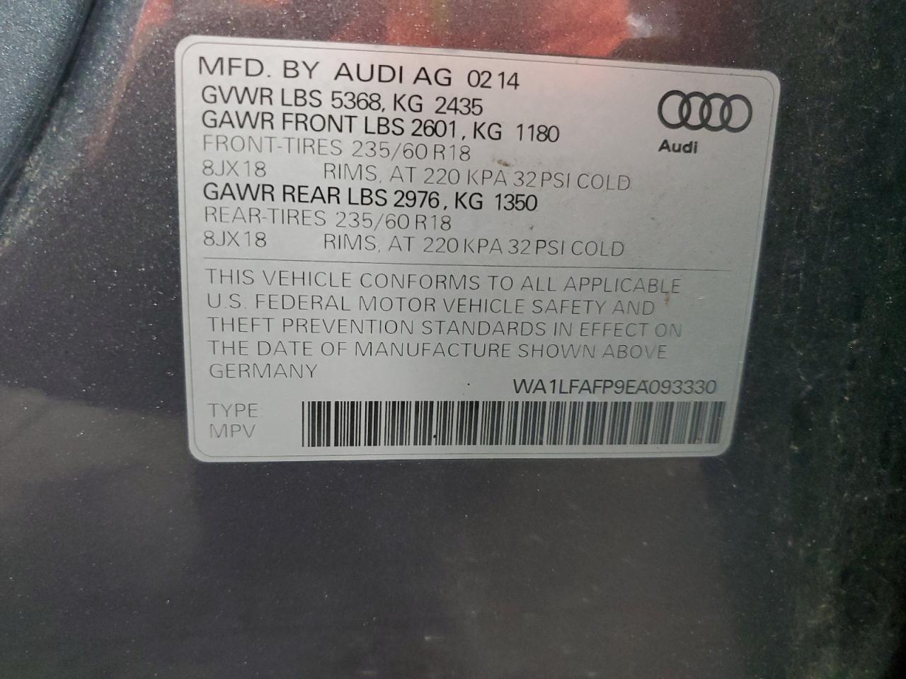 2014 Audi Q5 Premium Plus VIN: WA1LFAFP9EA093330 Lot: 86256745