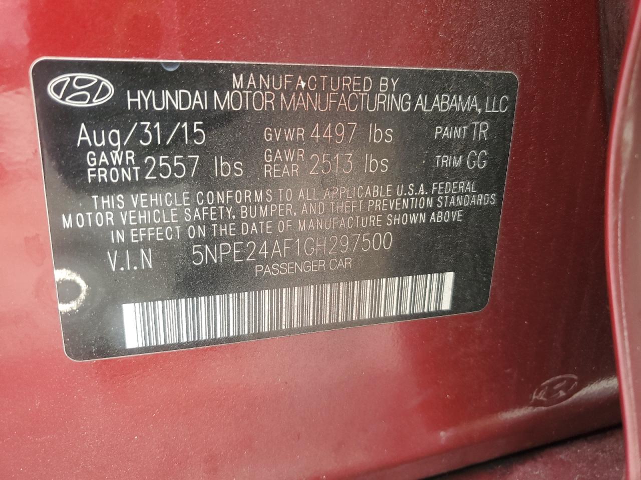 2016 Hyundai Sonata Se VIN: 5NPE24AF1GH297500 Lot: 85482905