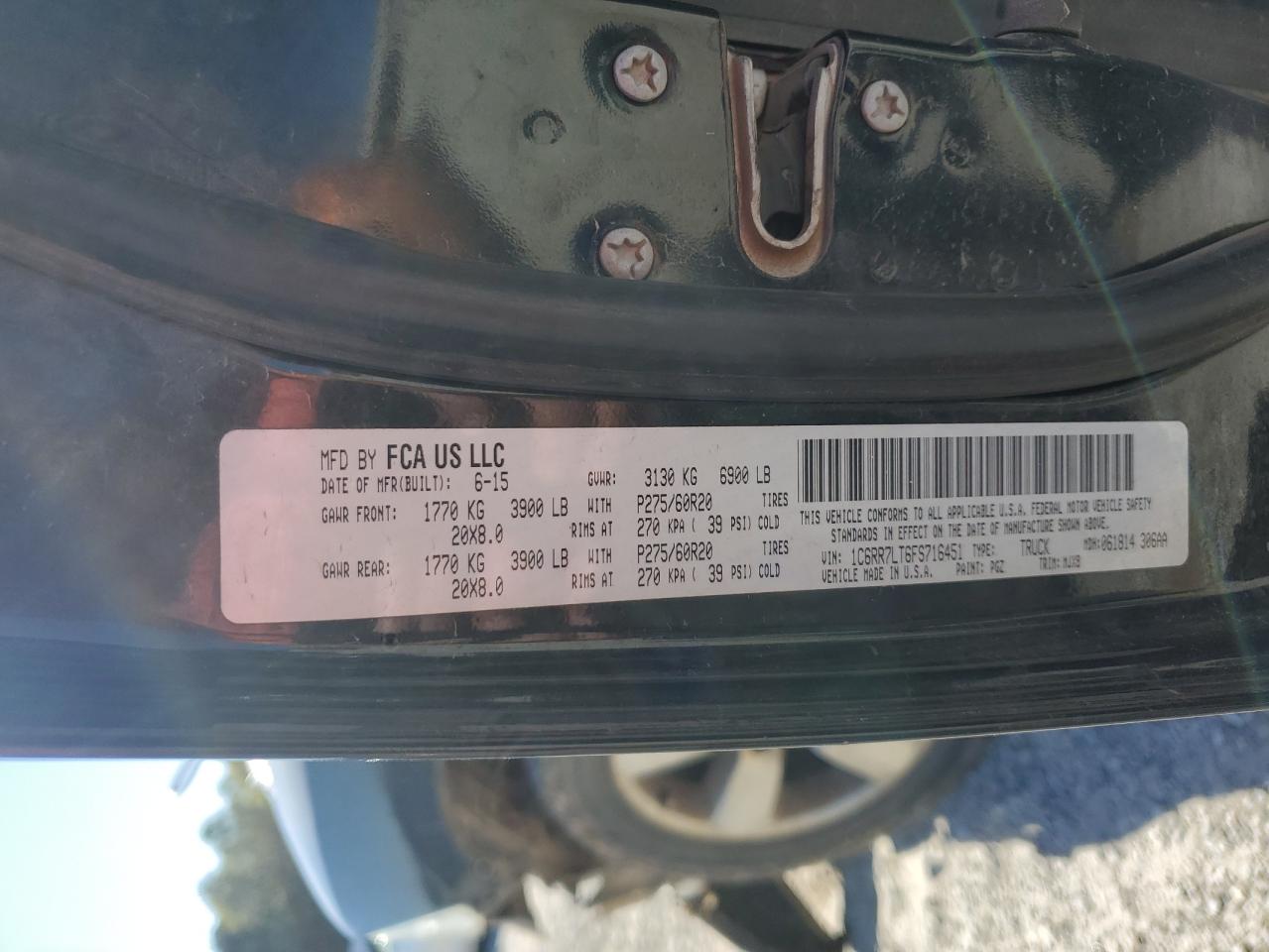 2015 Ram 1500 Slt VIN: 1C6RR7LT6FS716451 Lot: 82725325