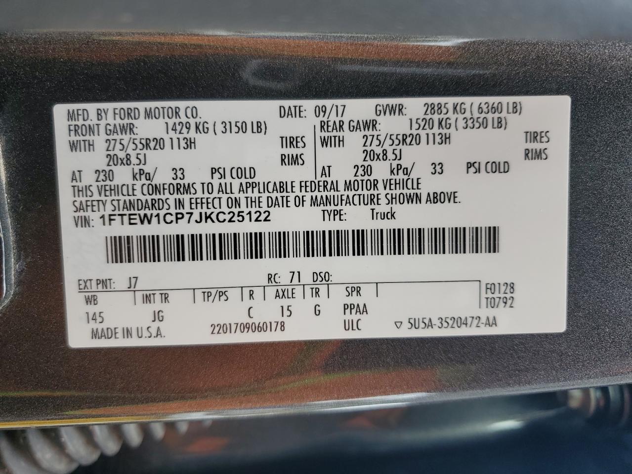 2018 Ford F150 Supercrew VIN: 1FTEW1CP7JKC25122 Lot: 86538425