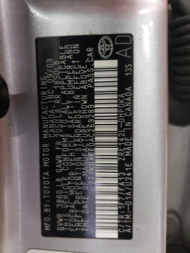 2010 Toyota Corolla Matrix VIN: 2T1KU4EE0AC269289 Lot: 90046125