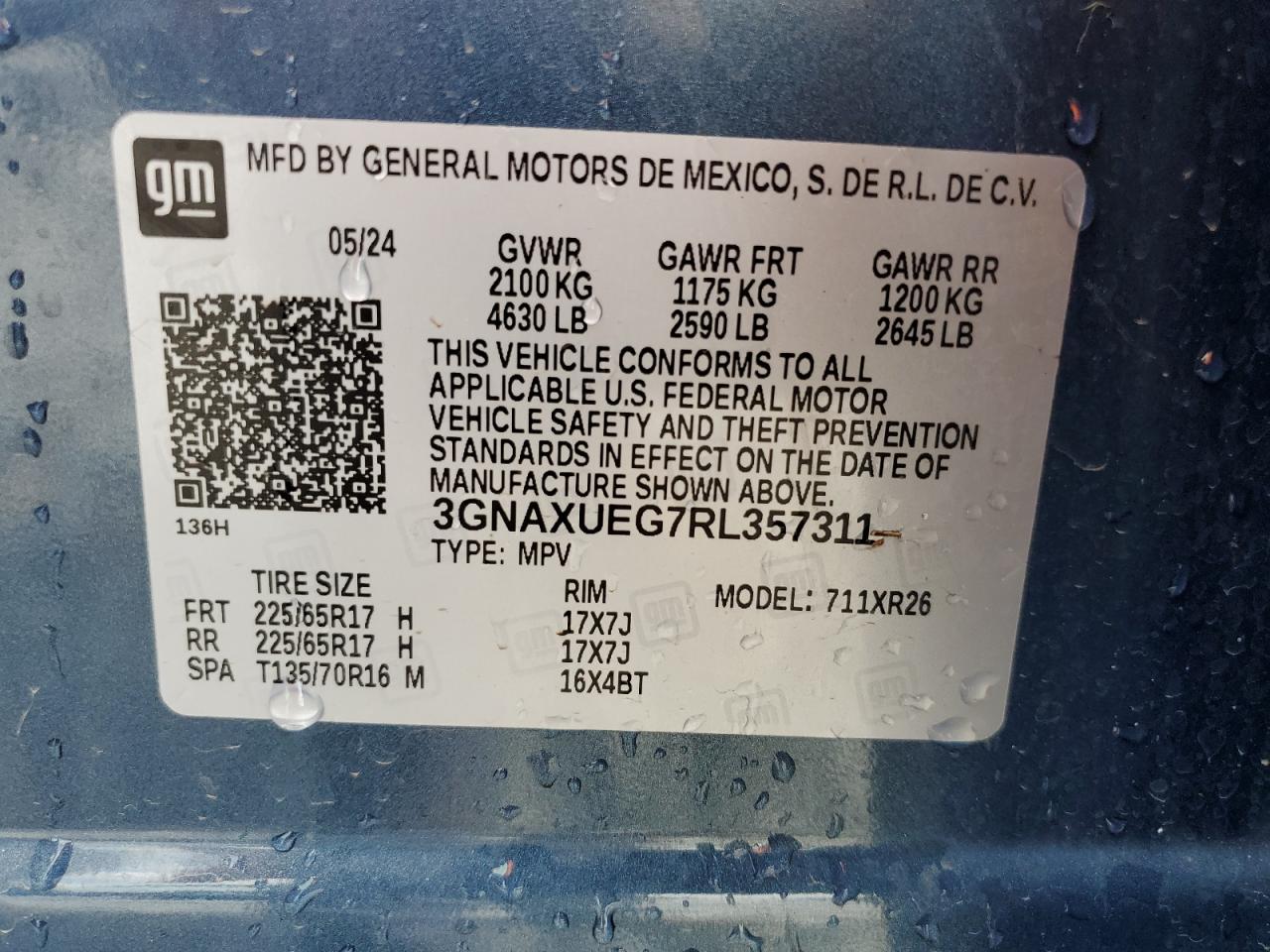 2024 Chevrolet Equinox Lt VIN: 3GNAXUEG7RL357311 Lot: 85579895