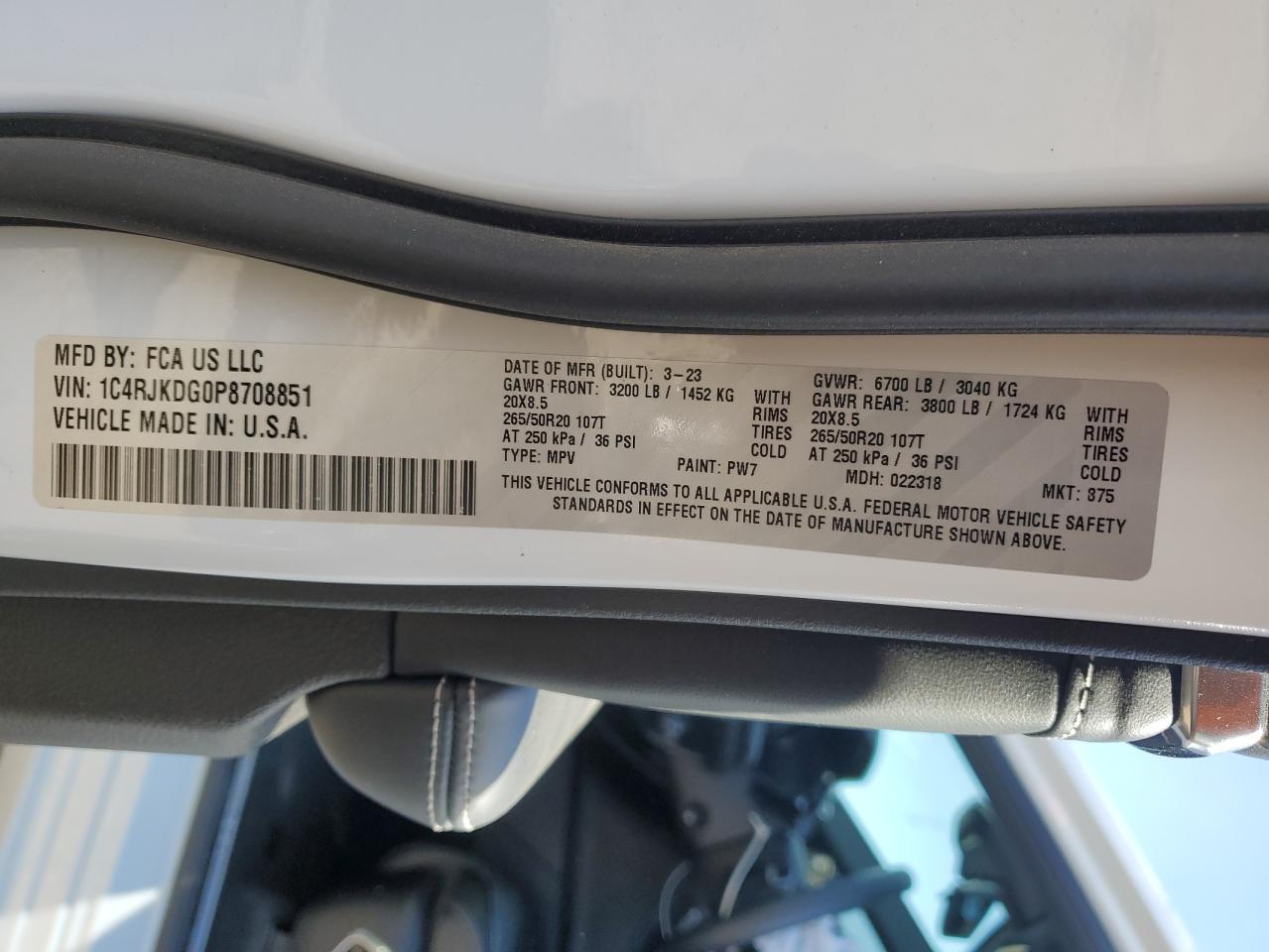 2023 Jeep Grand Cherokee L Overland VIN: 1C4RJKDG0P8708851 Lot: 87233315