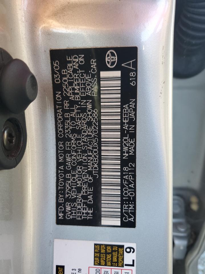 2005 Toyota Prius VIN: JTDKB20UX57022586 Lot: 85378525