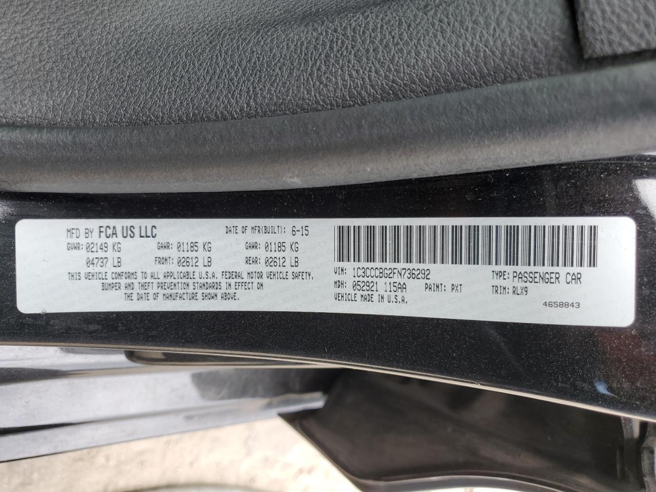 2015 Chrysler 200 S VIN: 1C3CCCBG2FN736292 Lot: 84873535