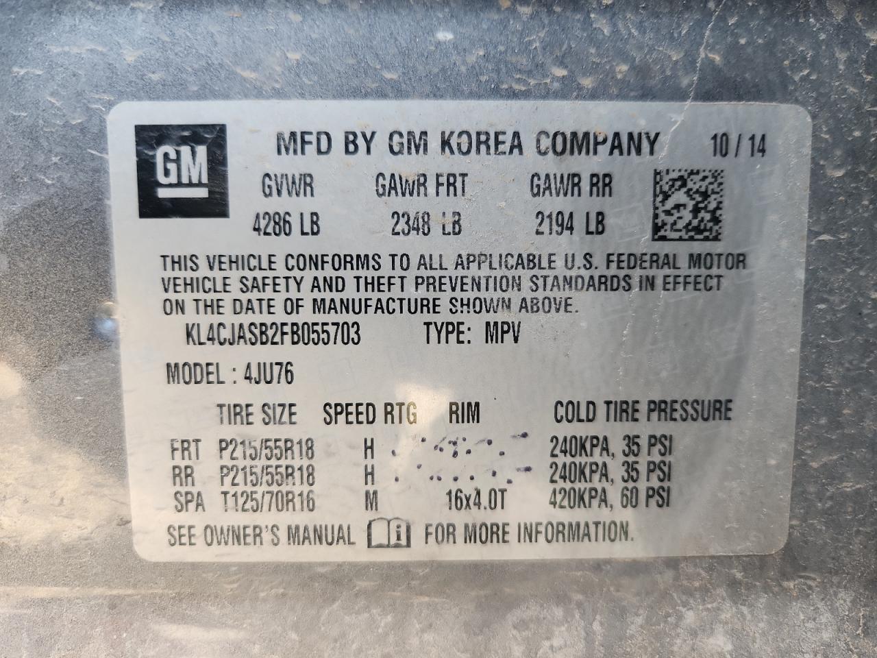 2015 Buick Encore VIN: KL4CJASB2FB055703 Lot: 86704035