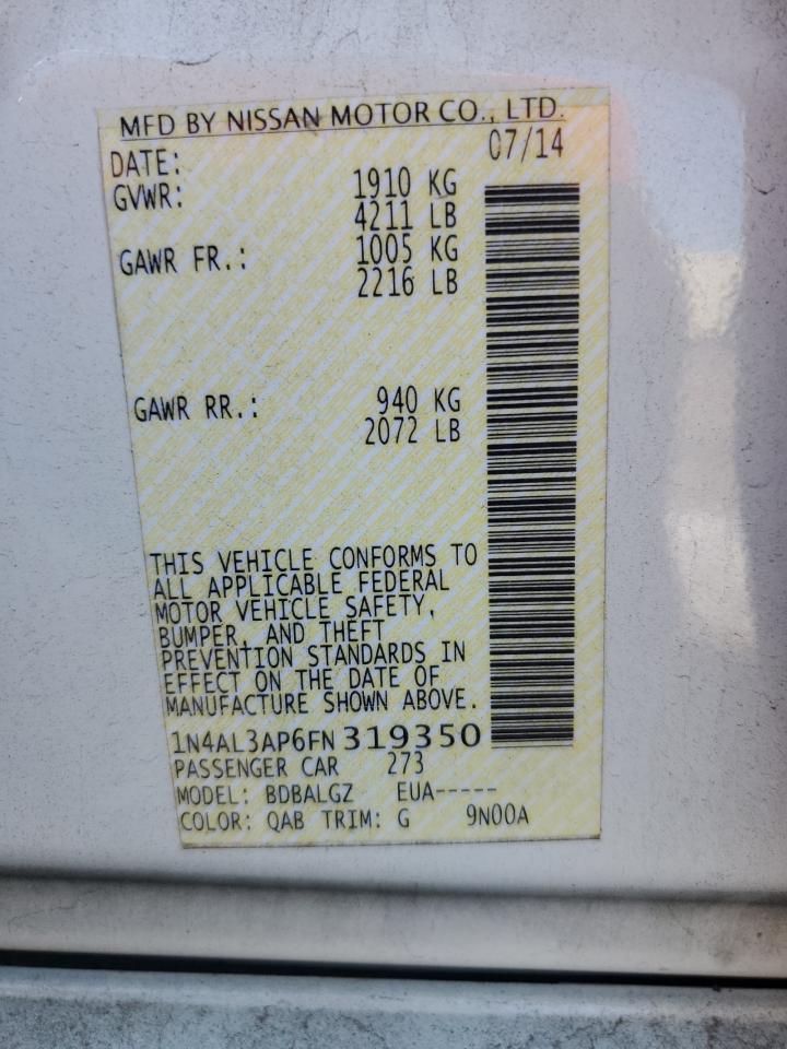 2015 Nissan Altima 2.5 VIN: 1N4AL3AP6FN319350 Lot: 85385795