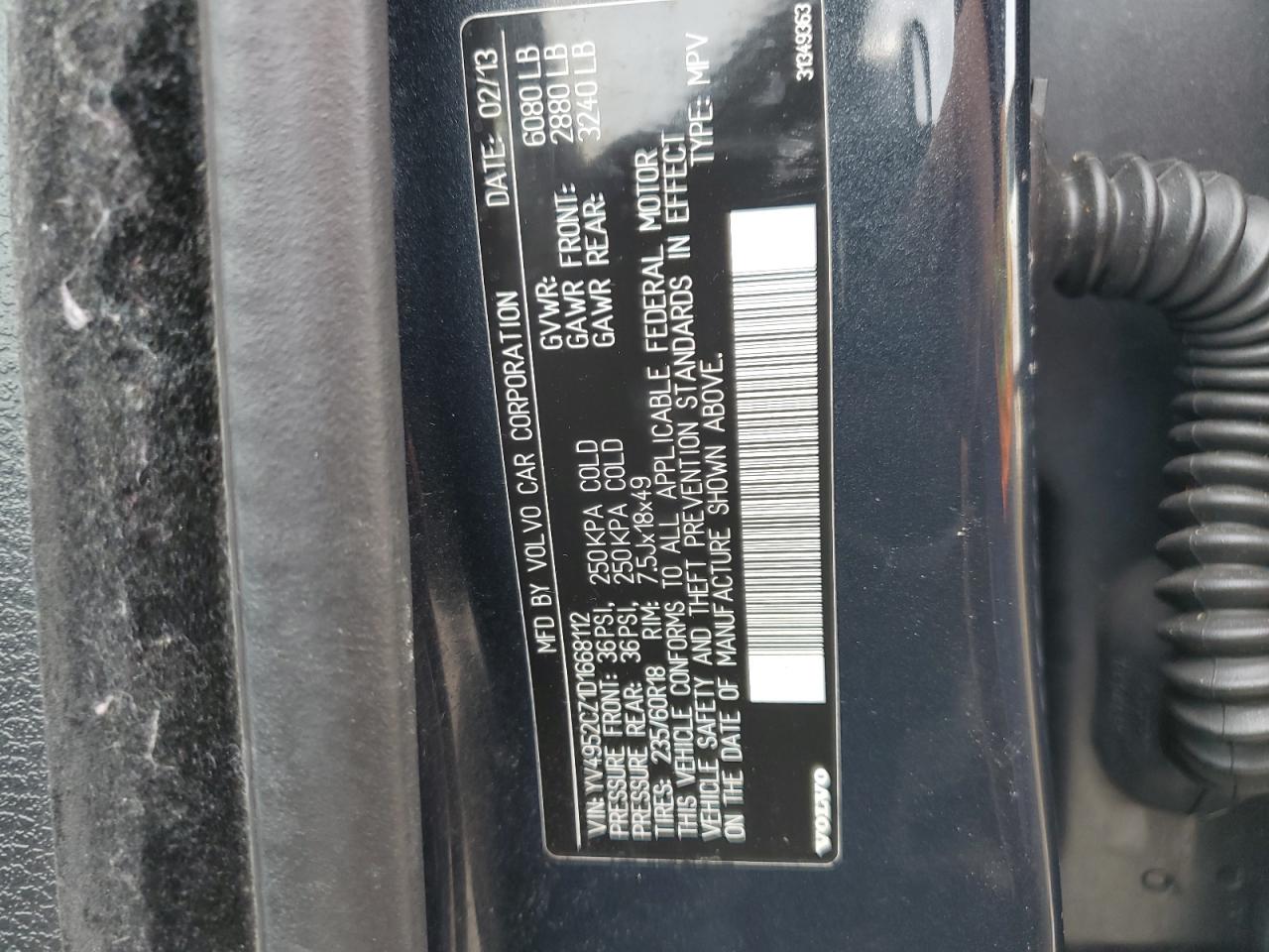 2013 Volvo Xc90 3.2 VIN: YV4952CZ1D1668112 Lot: 89563975