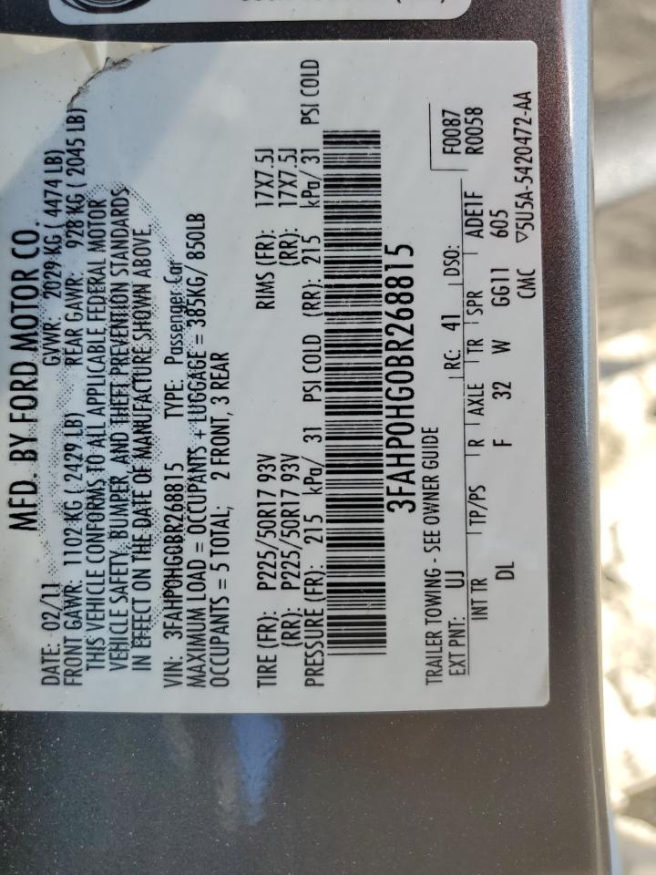 2011 Ford Fusion Se VIN: 3FAHP0HG0BR268815 Lot: 84985805