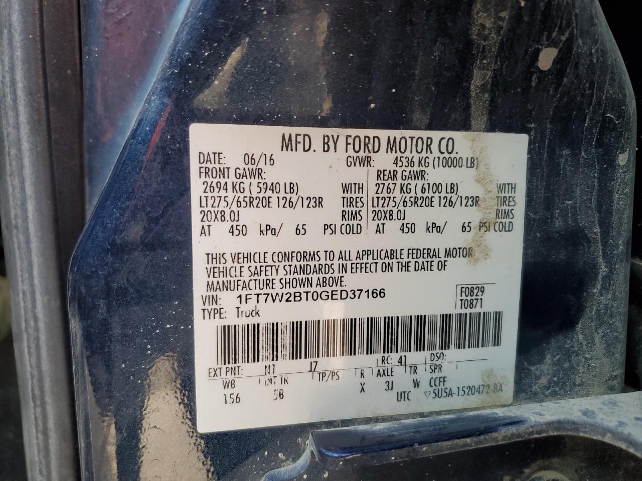 2016 Ford F250 Super Duty VIN: 1FT7W2BT0GED37166 Lot: 90427255