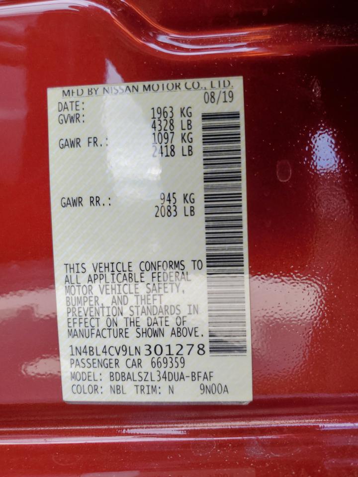 2020 Nissan Altima Sr VIN: 1N4BL4CV9LN301278 Lot: 85495775