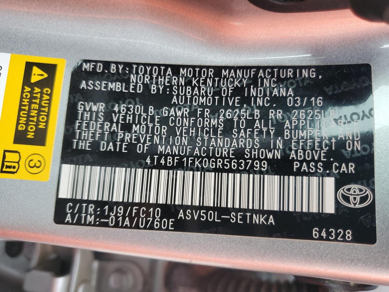 2016 Toyota Camry Le VIN: 4T4BF1FK0GR563799 Lot: 85462605