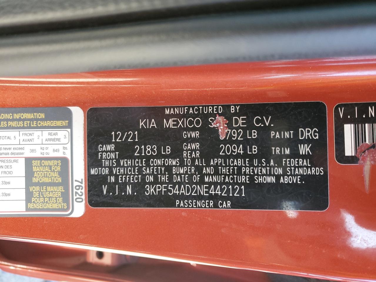 2022 Kia Forte Gt Line VIN: 3KPF54AD2NE442121 Lot: 82371125