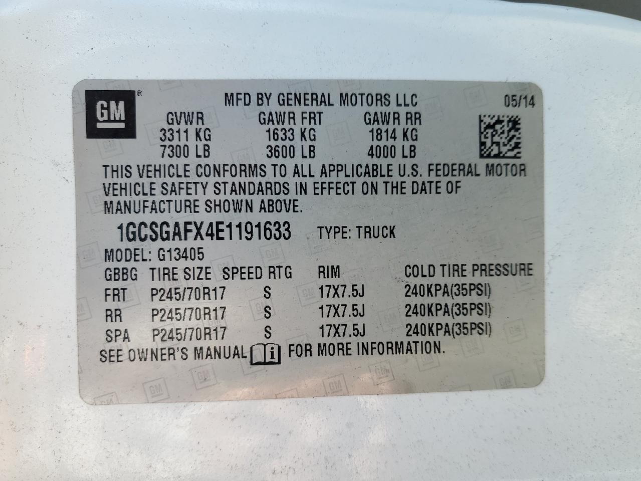 2014 Chevrolet Express G1500 VIN: 1GCSGAFX4E1191633 Lot: 90515625