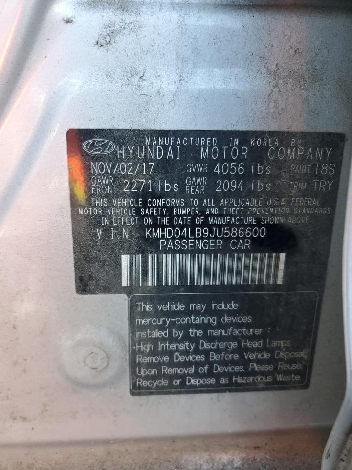 2018 Hyundai Elantra Sport VIN: KMHD04LB9JU586600 Lot: 82377495