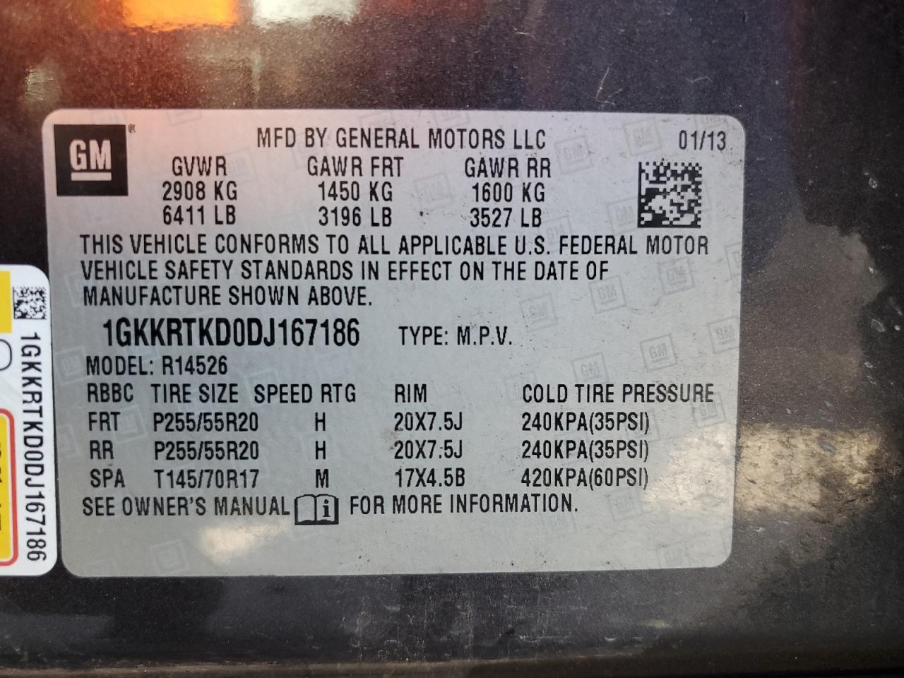 2013 GMC Acadia Denali VIN: 1GKKRTKD0DJ167186 Lot: 82739545