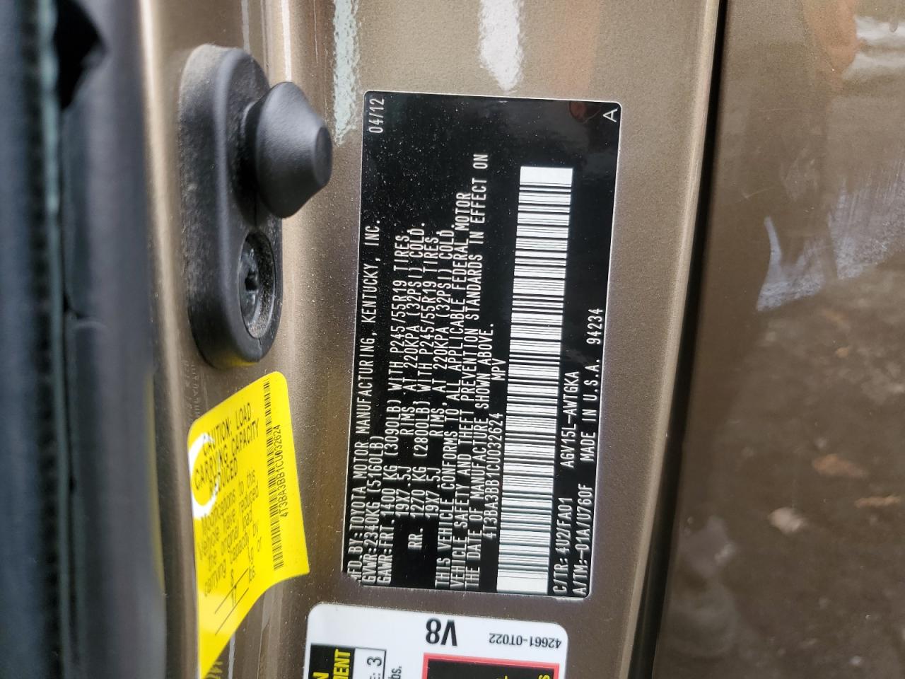 2012 Toyota Venza Le VIN: 4T3BA3BB1CU032624 Lot: 86293125