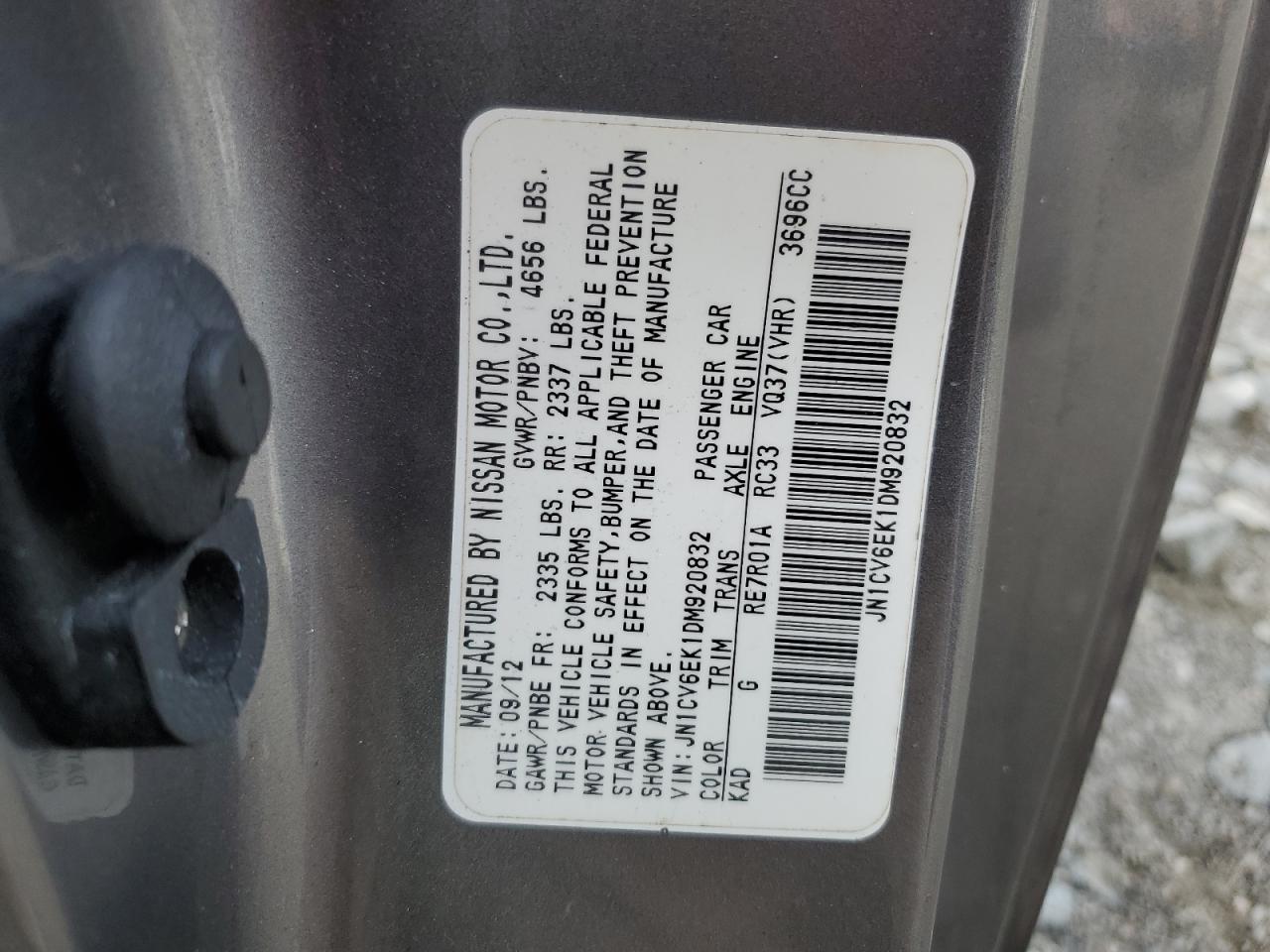 2013 Infiniti G37 Journey VIN: JN1CV6EK1DM920832 Lot: 81026875