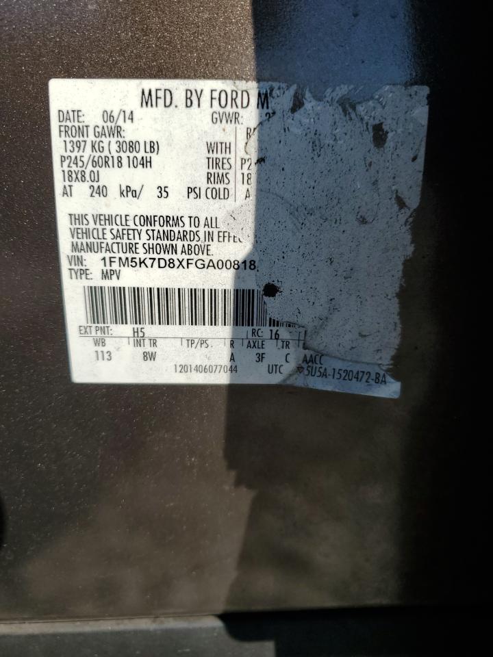 2015 Ford Explorer Xlt VIN: 1FM5K7D8XFGA00818 Lot: 85724165