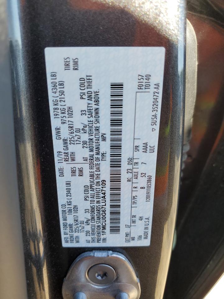 2020 Ford Escape Se VIN: 1FMCU0G67LUA47109 Lot: 85316895